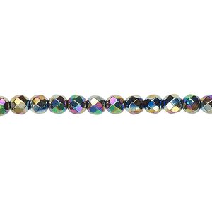 Hemalyke™ 1pkg1, rainbow titanium-coated faceted round bead 15.5-16 inch 4mm