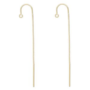 Ear thread 1pkg2 14Kt gold-filled, 2.25 inch box chain / hook / open loop, 1 pair