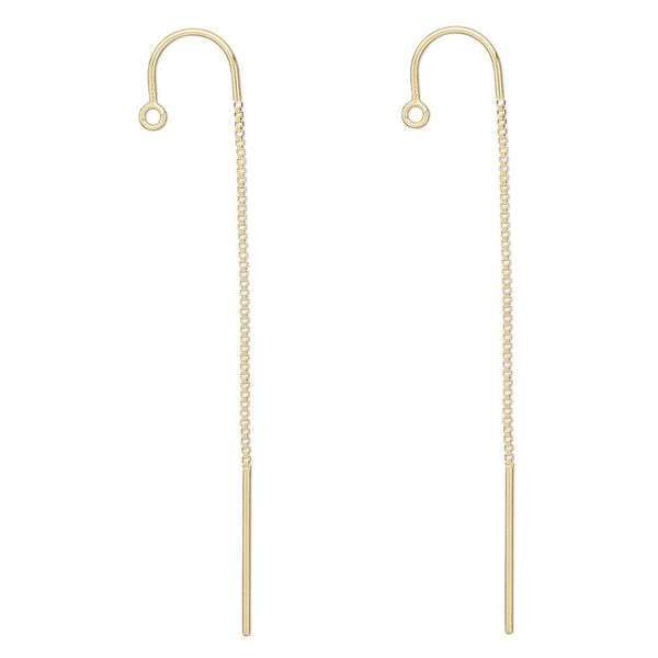 Ear thread 1pkg2 14Kt gold-filled, 2.25 inch box chain / hook / open loop, 1 pair image number 0