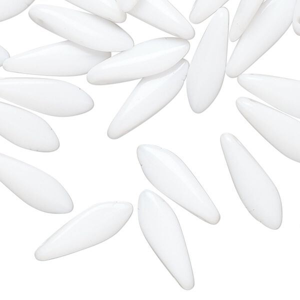 Bead 1pkg50 Czech pressed glass, opaque white, 15.5x5mm top-drilled dagger. image number 0