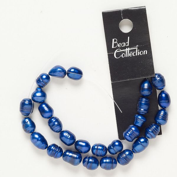 Pearl cultured freshwater 1pk 8mm rice, royal blue D grade dyed 10 inch image number 0