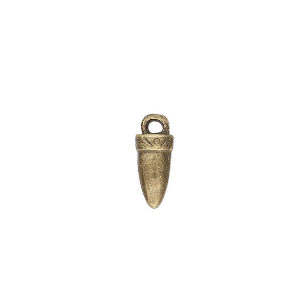 Charm, antique brass-finished "pewter" (zinc-based alloy), 11x5.5mm 3D horn. Sold per pkg of 10. image number 0