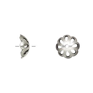 Bead cap, sterling silver, 11x4mm round with cutout design, fits 10-11mm bead. Sold per pkg of 4.