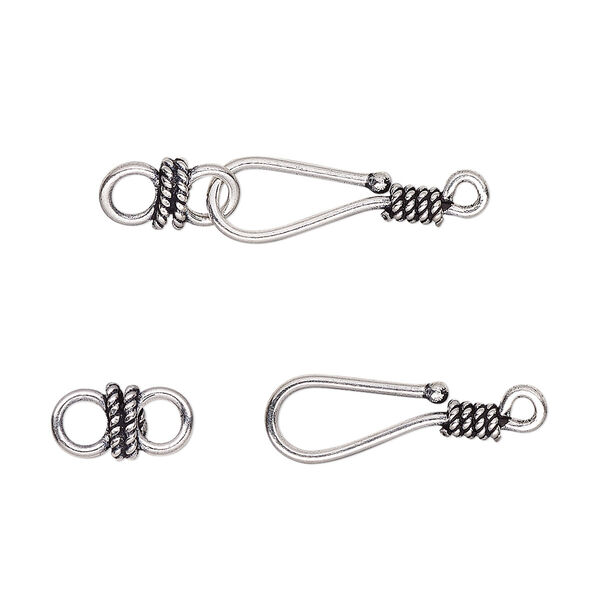 Clasp, hook-and-eye, antiqued sterling silver, 18x6mm with twisted rope design. Sold per pkg of 2. image number 0