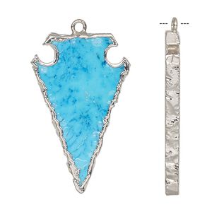 Magnesite / sterling silver 1pkg1, electroplated hand-cut arrowhead charm 36x22mm