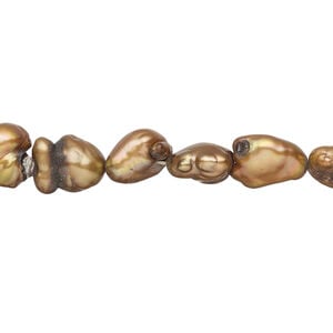 Freshwater pearl 1pkg1, freeform, 15 inch light antique gold 8x7mm-14x9mm cultured