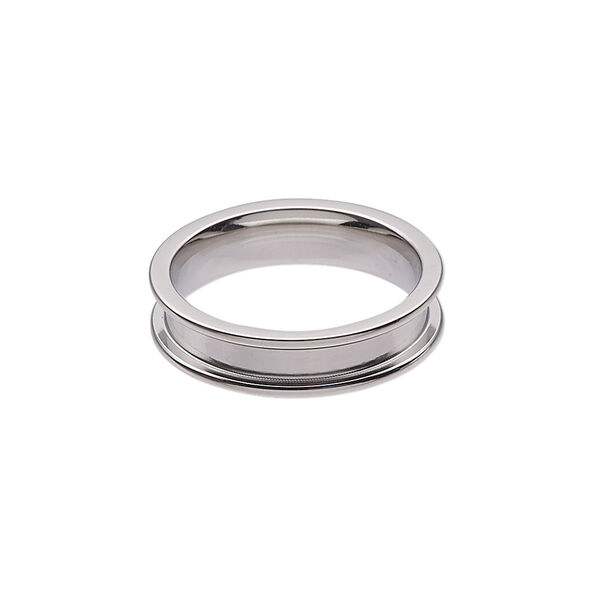 Ring, stainless steel, 5mm wide band with 2.9mm wide channel, size 7. Sold individually. image number 0