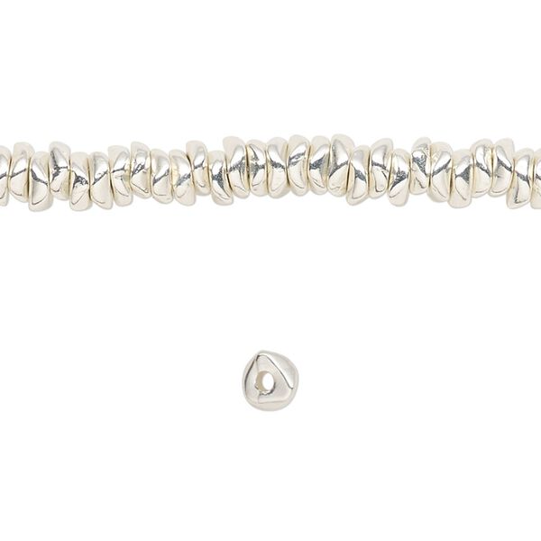 Bead, silver-finished "pewter" (zinc-based alloy), mini chip. Sold per 8-inch strand. image number 0