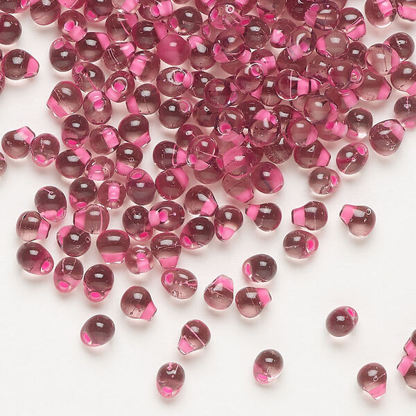 Seed bead, Miyuki, glass, pkg/10g, 4x3.4mm fringe, transparent pink inside dyed color purple, (DPF-3). image number 0