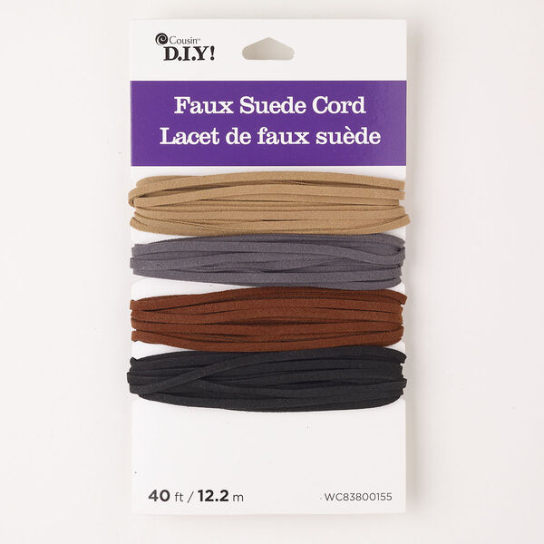 Cord, faux suede, pkg/(4) 10 feet, assorted colors, 3mm flat. image number 0