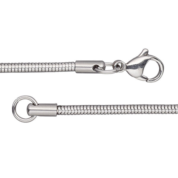 Chain, stainless steel, 2.4mm snake, 18 inches with lobster claw clasp. Sold individually. image number 0
