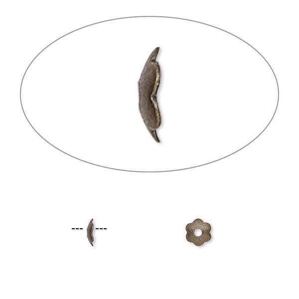 Bead cap, antique gold-plated brass, 4x1mm scalloped round, fits 4-6mm bead. Sold per pkg of 100. image number 0