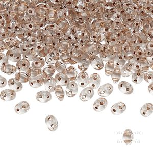 Bead, Preciosa Twin™, Pressed Twin, Czech pressed glass, transparent copper-lined clear, 5x2.5mm oval with 2 holes. Sold per 50-gram pkg.