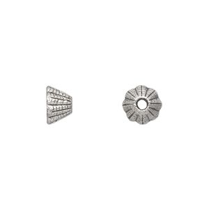Cone, antique silver-plated "pewter" (zinc-based alloy), 8x5mm corrugated, 5mm inside diameter. Sold per pkg of 50.