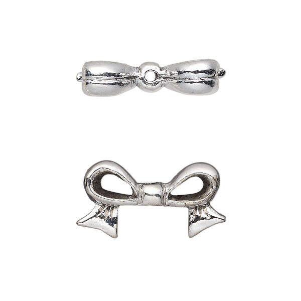 Bead, antique silver-plated pewter (tin-based alloy), 22x12mm bow, fits 10mm cube bead. Sold per pkg of 2. image number 0