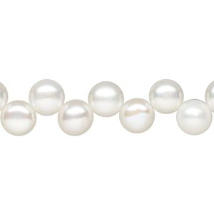 Pearl, cultured freshwater (bleached), white, 6-8mm top-drilled flat-sided round, C grade, Mohs hardness 2-1/2 to 4. Sold per 14-inch strand.