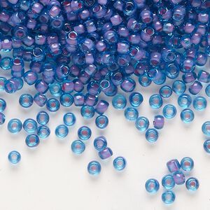 Seed bead, Dyna-Mites™, glass, translucent inside color blue lilac, #8 round. Sold per 40-gram pkg.