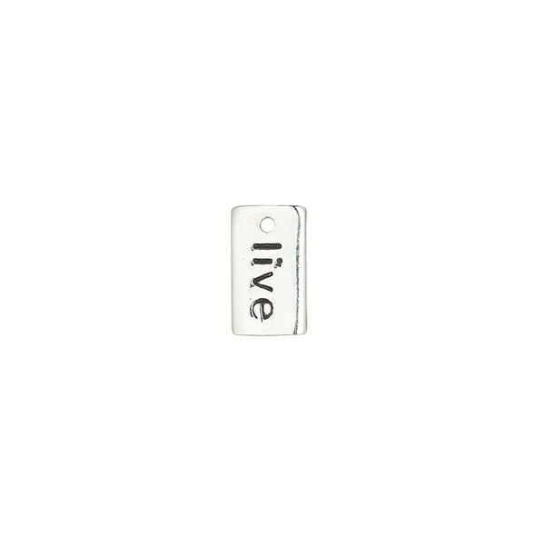 Drop, sterling silver and enamel, black, 10.5x6mm single-sided rectangle with "live." Sold individually. image number 0
