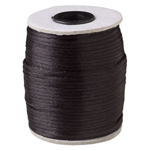 Cord, Satinique™, satin, black, 2mm. Sold per 200-foot spool. image number 0