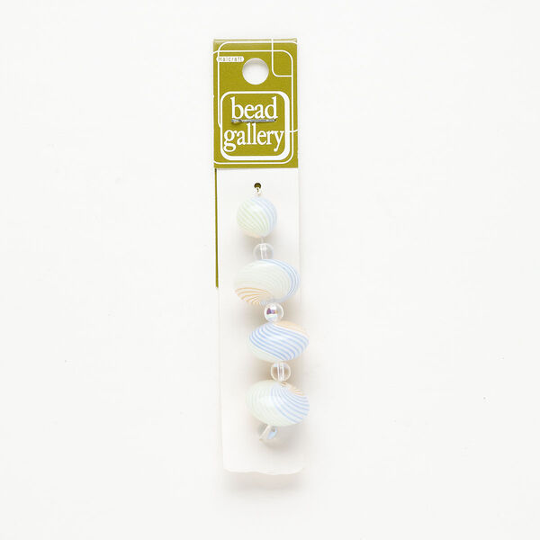 Bead 1pkg4 handblown glass, 11-13mm round / 20x12mm-20x13mm saucer / line design, assortment translucent multicolored image number 0