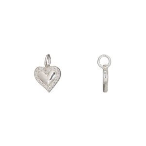 Charm 1pkg1 sterling silver / cubic zirconia 8mm heart perpendicular loop, clear