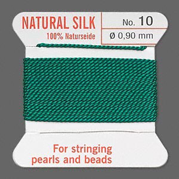 Thread, Griffin, silk, green, size #10. Sold per 2-meter card (approximately 78 inches). image number 0