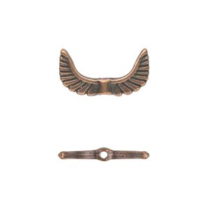 Bead, antique copper-plated "pewter" (zinc-based alloy), 19x10mm double-sided angel wings. Sold per pkg of 20.