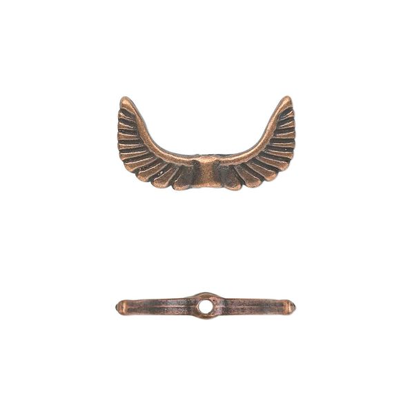 Bead, antique copper-plated "pewter" (zinc-based alloy), 19x10mm double-sided angel wings. Sold per pkg of 20. image number 0