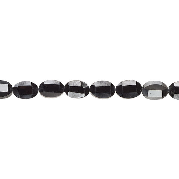 Bead, black spinel (natural), 5x3mm-7x5mm hand-cut faceted flat oval, B grade, Mohs hardness 8. Sold per 16-inch strand. image number 0