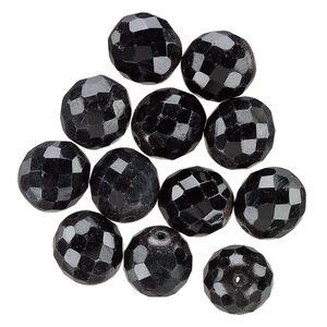 Bead, glass, opaque black, 16mm faceted round. Sold per pkg of 12.