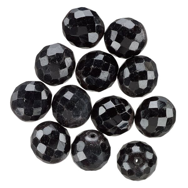 Bead, glass, opaque black, 16mm faceted round. Sold per pkg of 12. image number 0