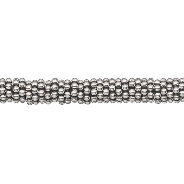 Bead, antiqued sterling silver, 6x1mm beaded rondelle. Sold per 1-troy ounce pkg, approximately 120-140 beads. image number 0