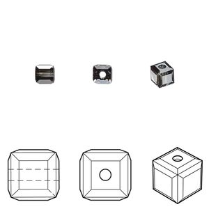 Bead 288pk crystal silver night, Swarovski® 4mm cube 5601