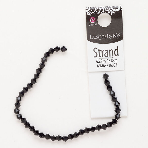 Bead 1pkg1 glass 4mm bicone, 6 inch opaque black image number 0