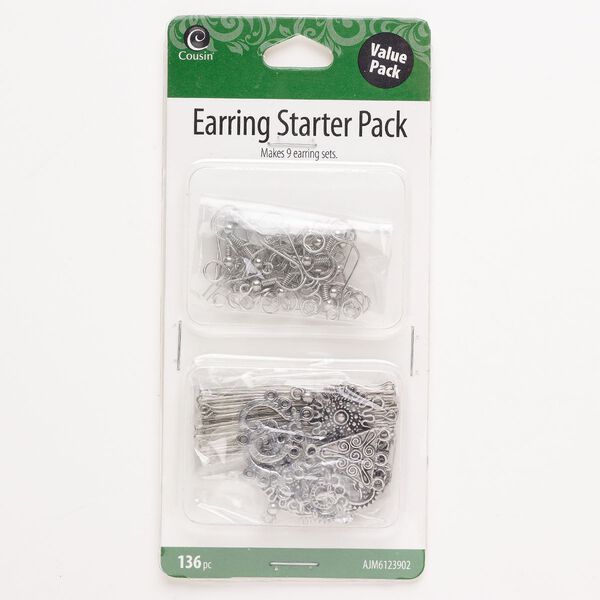 Finding assortment 1pkg136 steel assorted sizes shapes, antique silver finish image number 0