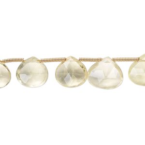 Lemon quartz 1pkg18, hand-cut top-drilled faceted puffed teardrop bead 9x9mm-11x11mm