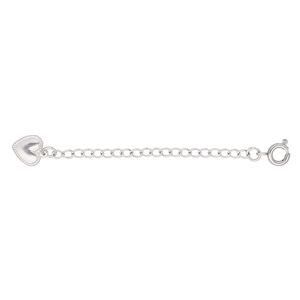 Extender chain 1pkg1 curb, 2.4mm / 8mm beaded domed heart / springring clasp, stainless steel 2 inch unfinished