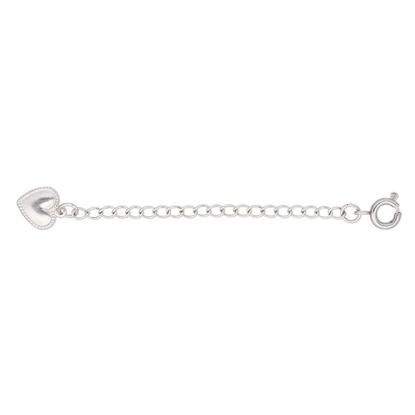Extender chain, stainless steel, 2.4mm curb with 8mm single-sided beaded domed heart, 2 inches with springring clasp. Sold individually. image number 0