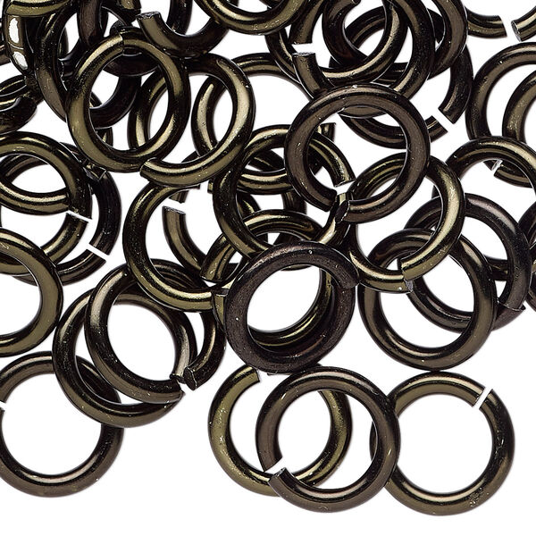 Jump ring, anodized aluminum, black, 12mm round, 7.9mm inside diameter, 12 gauge. Sold per pkg of 100. image number 0