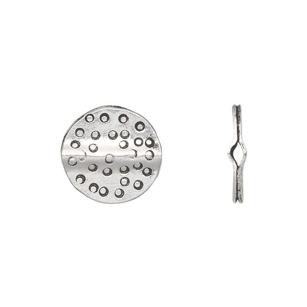 Bead, Hill Tribes, antique silver-plated copper, 14mm double-sided textured flat round. Sold per pkg of 2. image number 0