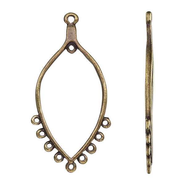 Focal, antique brass-finished "pewter" (zinc-based alloy), 43.5x23mm single-sided open marquise with 10 closed loops. Sold per pkg of 10. image number 0