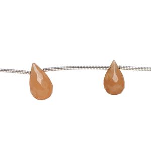 Peach moonstone 1pkg8, hand-cut top-drilled faceted briolette bead natural 9x6mm-12x8mm