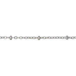 Chain 1pkg1 cable, 1.4mm / 2.2x1mm rondelle, stainless steel 5 foot unfinished