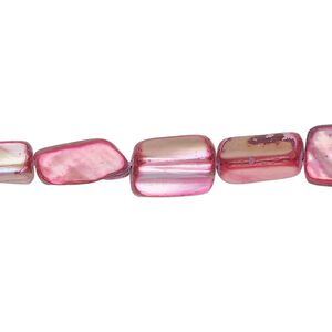 Bead, mother-of-pearl shell (dyed), fuchsia and silver, 9x5mm-11x8mm stick, Mohs hardness 3-1/2. Sold per 15-inch strand.