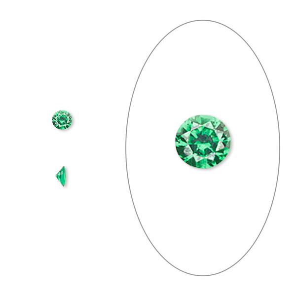 Gem, cubic zirconia, emerald green, 3mm faceted round, Mohs hardness 8-1/2. Sold per pkg of 5. image number 0