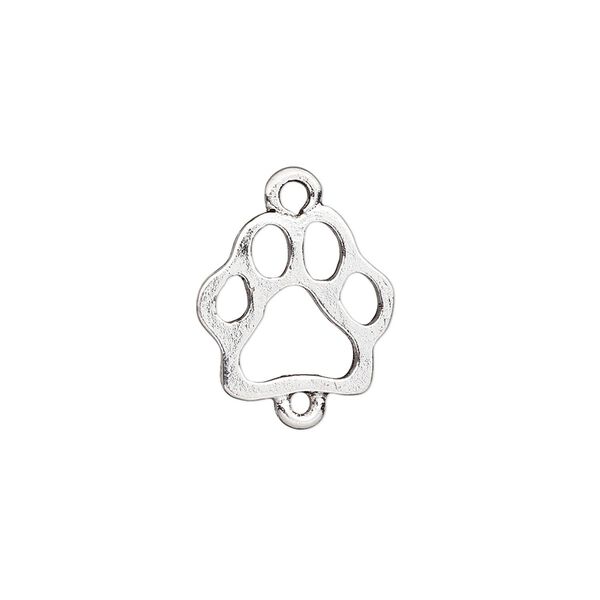 Link, antique silver-plated pewter (tin-based alloy), 15x14mm open paw print. Sold per pkg of 2. image number 0