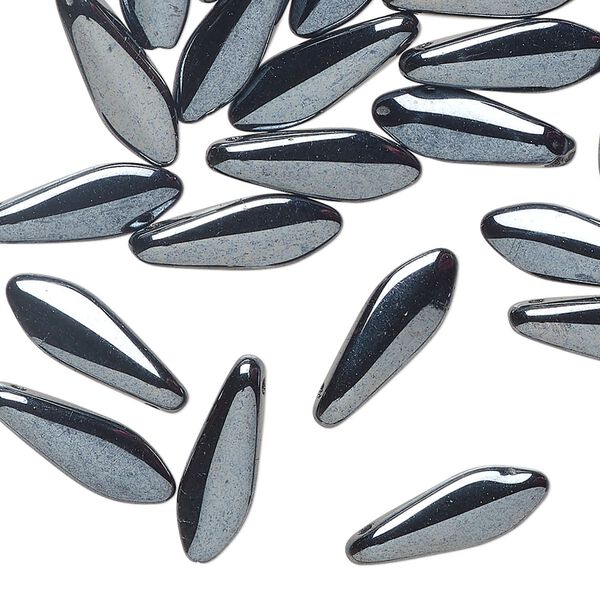 Bead 1pkg50 Czech pressed glass, opaque hematite, 15.5x5mm top-drilled dagger. image number 0