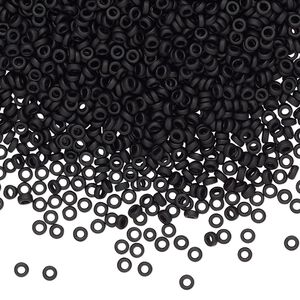 Seed bead, Miyuki, glass, pkg/50g, 2.2x1mm spacer rondelle, opaque matte black, (SPR2.2-401F).