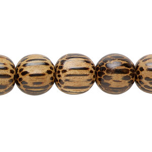 Bead 1pkg1, patikan palm wood, light and dark brown, 12mm hand-cut round, 15.5-16 inch.