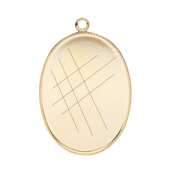 Focal, gold-plated brass, 31x23mm oval with beaded edge and 30x22mm oval bezel setting. Sold per pkg of 2. image number 0